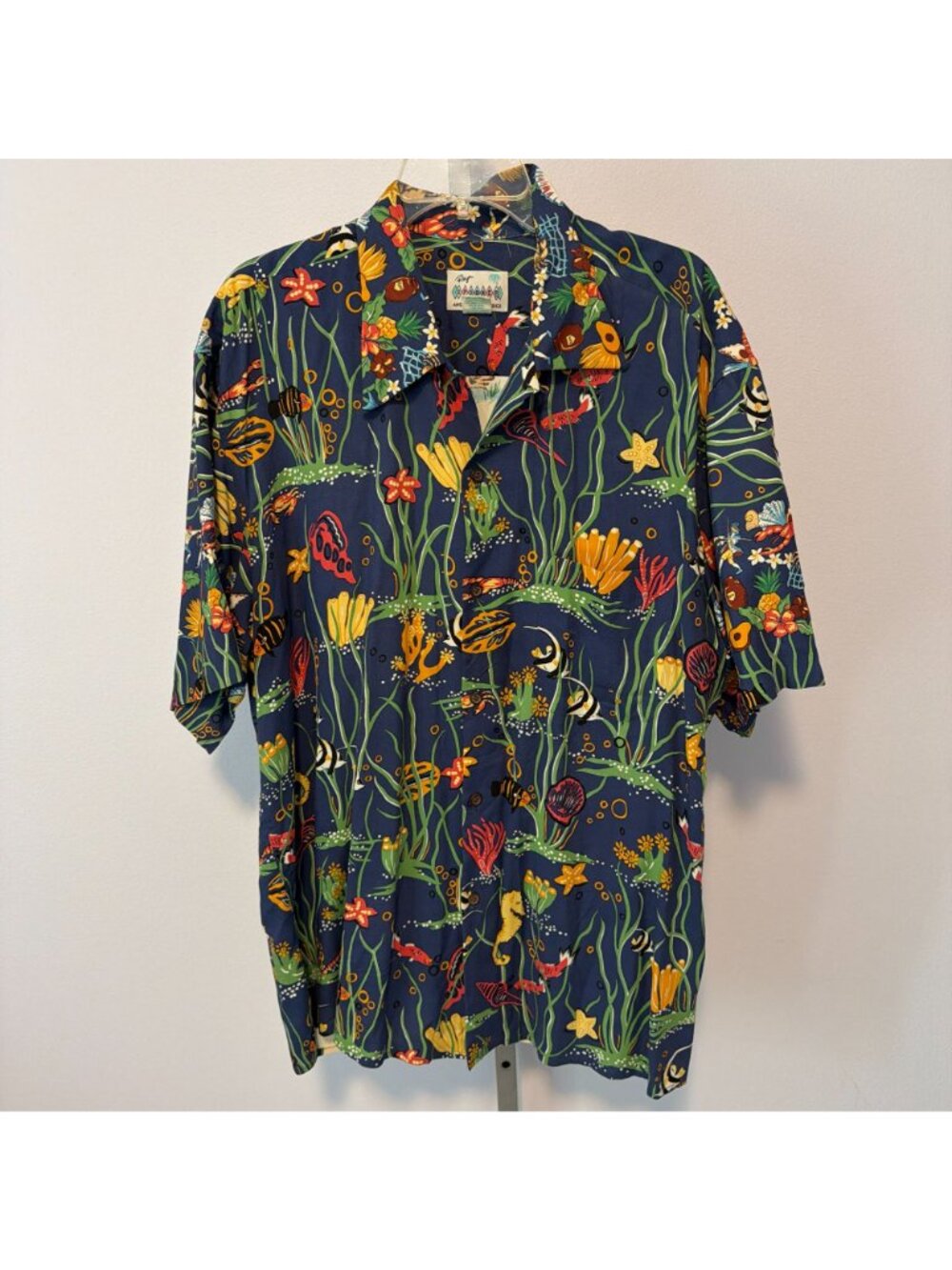 Vintage 90s Reyn Spooner Caribbean Map Aloha Shirt XL Hawaii Tiki Cruise Fish - Picture 2 of 7